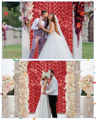 48 Pcs Red Shimmer Wall Backdrop Panels for Birthday Party Decorations in Red, alternate view 4