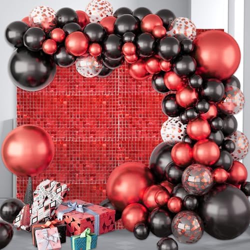 48 PCS Red Shimmer Wall Backdrop, Square Sequin Photo Backdrops Panel, Glitter Wall Background for Birthdays, alternate view