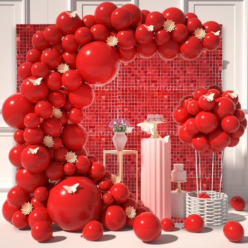 48 PCS Red Shimmer Wall Backdrop, Square Sequin Photo Backdrops Panel, Glitter Wall Background for Birthdays, alternate view