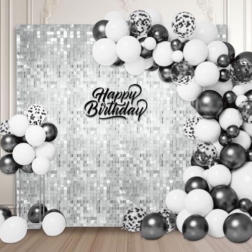 48 PCS Silver Shimmer Wall Backdrop, Square Sequin Photo Backdrops Panel, Glitter Wall Background for Birthdays