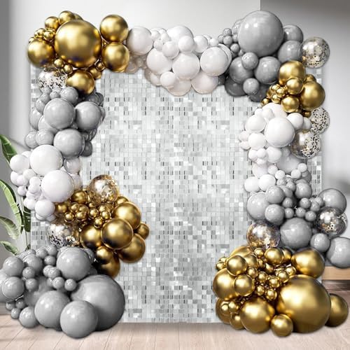 48 PCS Silver Shimmer Wall Backdrop, Square Sequin Photo Backdrops Panel, Glitter Wall Background for Birthdays, alternate