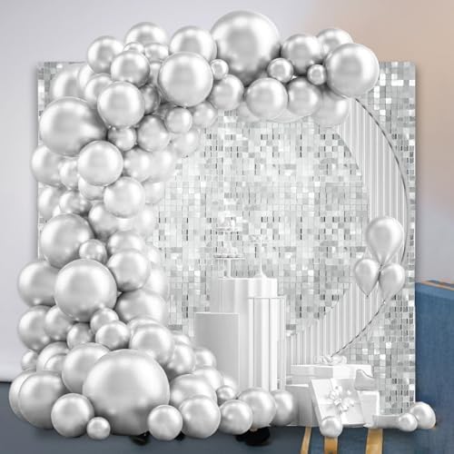 48 PCS Silver Shimmer Wall Backdrop, Square Sequin Photo Backdrops Panel, Glitter Wall Background for Birthdays, alternate