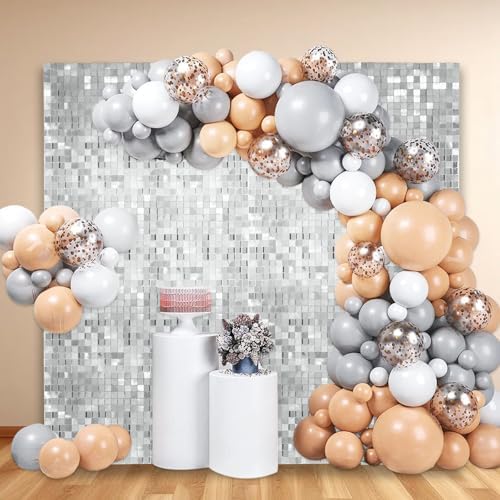 48 PCS Silver Shimmer Wall Backdrop, Square Sequin Photo Backdrops Panel, Glitter Wall Background for Birthdays, alternate
