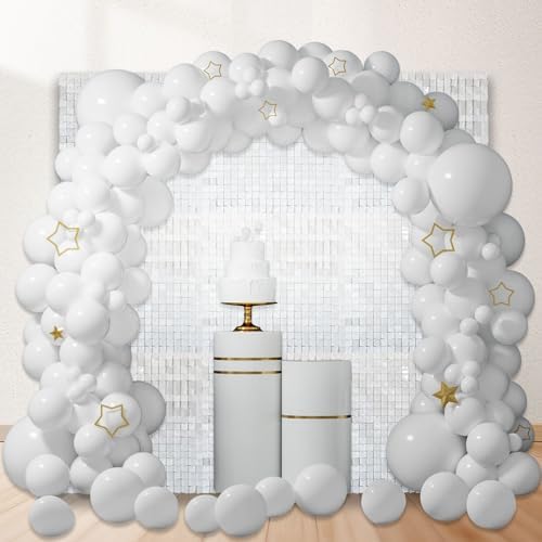 48 PCS White Shimmer Wall Backdrop, Square Sequin Photo Backdrops Panel, Glitter Wall Background for Birthdays, alternate
