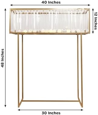 48" Tall Crystal Pendant Flower Stand, Gold Metal Rectangular Centerpiece Vase - Premium Floor Display Rack for, alternate