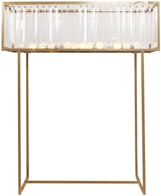 48" Tall Crystal Pendant Flower Stand, Gold Metal Rectangular Centerpiece Vase - Premium Floor Display Rack for, alternate