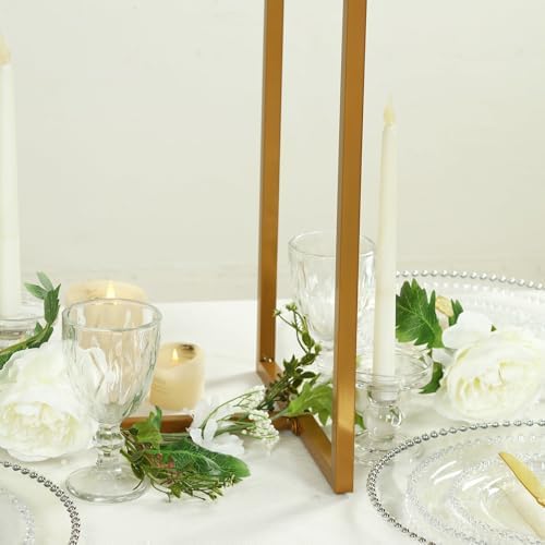 48" Tall Crystal Pendant Flower Stand, Gold Metal Rectangular Centerpiece Vase - Premium Floor Display Rack for, alternate