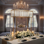 48" Tall Crystal Pendant Flower Stand, Gold Metal Rectangular Centerpiece Vase - Premium Floor Display Rack for, alternate