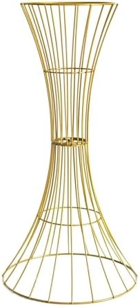 48" Tall Gold Metal Wire Trumpet Shaped Flower Centerpiece Stand, Hourglass Open Frame Reversible Pedestal Prop, alternate