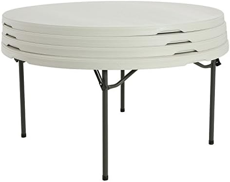 480301 Commercial Round Folding Table (4 Pack), 5', White in White