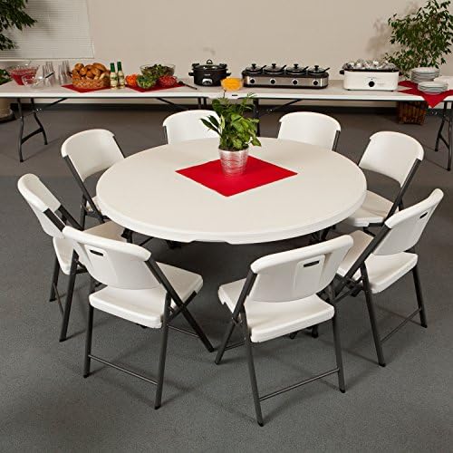 480301 Commercial Round Folding Table (4 Pack), 5', White in White, alternate view 2