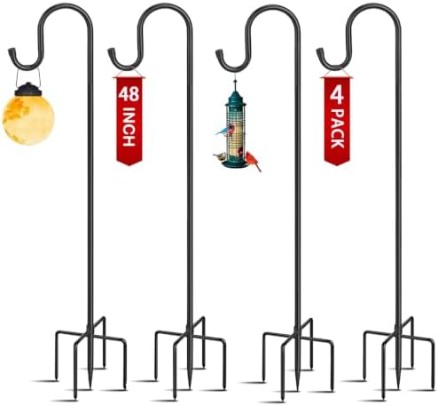 48in 5‐Prong Shepherd Hooks,4‐Pack Heavy‐Duty Iron Garden Hooks for Outdoor in 48in-4pack