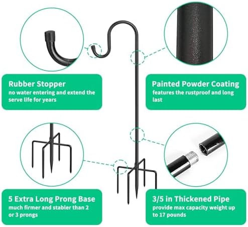 48in 5‐Prong Shepherd Hooks,4‐Pack Heavy‐Duty Iron Garden Hooks for Outdoor in 48in-4pack, alternate view 4