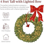 48in Large Artificial Pre-Lit Fir Christmas Wreath Holiday Accent Decoration for Door, Mantel w/Red Lighted Bow, alternate