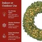 48in Large Artificial Pre-Lit Fir Christmas Wreath Holiday Accent Decoration for Door, Mantel w/Red Lighted Bow, alternate