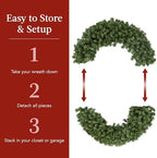 48in Large Artificial Pre-Lit Fir Christmas Wreath Holiday Accent Decoration for Door, Mantel w/Red Lighted Bow, alternate