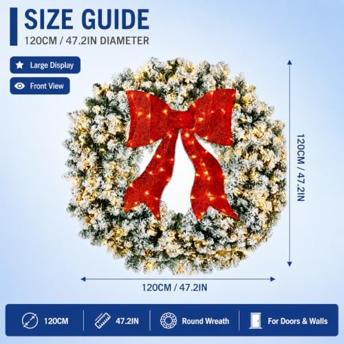 48in Large Flocked Artificial Pre-Lit Fir Christmas Wreath, alternate view 5