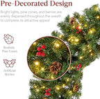 48in Pre-Lit Christmas Wreath w/Berries & Pinecones, Large Artificial Indoor/Outdoor Decor for Door, Mantel, alternate view 3