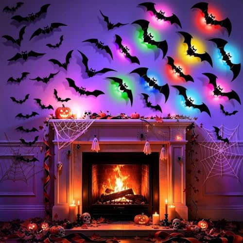 48P Bats Halloween Decorations + 12P Rechargeable Lights with Remote, alternate view 4