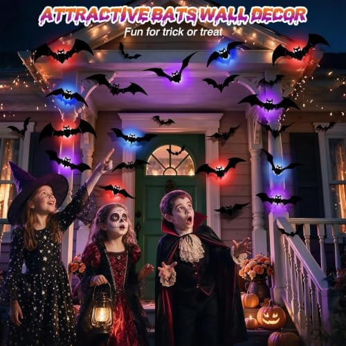 48P Bats Halloween Decorations + 12P Rechargeable Lights with Remote, alternate view 6