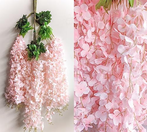 48pcs Artificial Wisteria Flowers 3.6 Feet/Piece Pink Dense Artificial Fake Wisteria Vine Ratta Hanging Garland, alternate