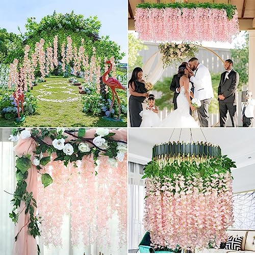 48pcs Artificial Wisteria Flowers 3.6 Feet/Piece Pink Dense Artificial Fake Wisteria Vine Ratta Hanging Garland, alternate