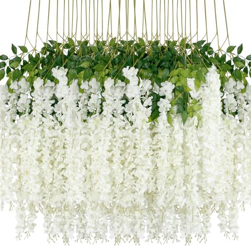 48Pcs Artificial Wisteria Flowers 3.6 Feet/Piece White Dense Artificial Fake Wisteria Vine Ratta Hanging Garland