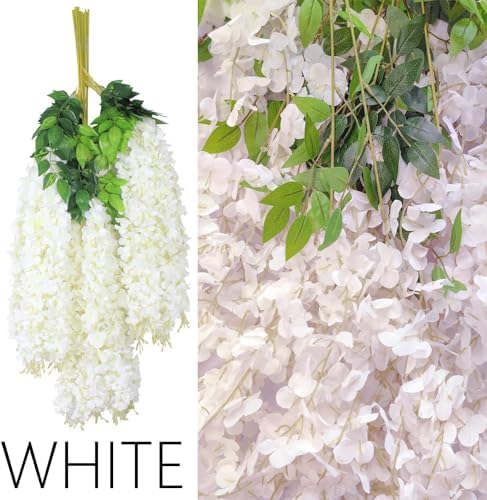 48Pcs Artificial Wisteria Flowers 3.6 Feet/Piece White Dense Artificial Fake Wisteria Vine Ratta Hanging Garland, alternate