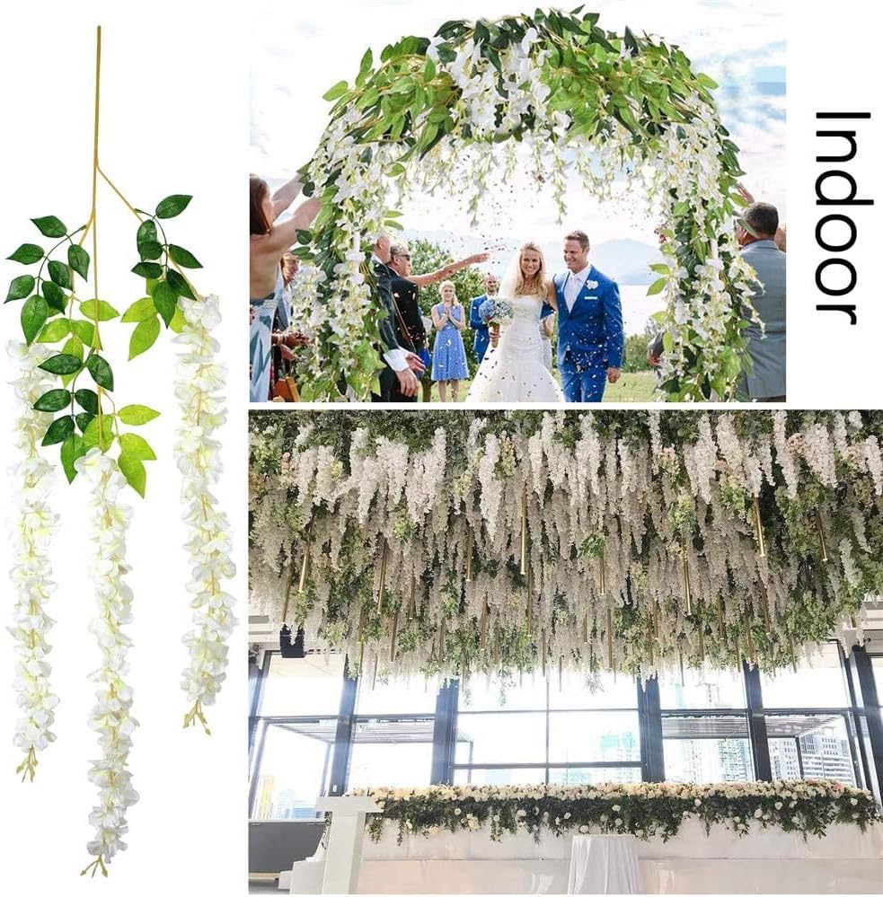 48Pcs Artificial Wisteria Flowers 3.6 Feet/Piece White Dense Artificial Fake Wisteria Vine Ratta Hanging Garland, alternate