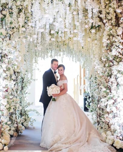 48Pcs Artificial Wisteria Flowers 3.6 Feet/Piece White Dense Artificial Fake Wisteria Vine Ratta Hanging Garland, alternate