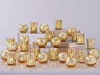 48PCS Assorted Gold Votive Candle Holders Bluk, Gold Wedding Decorations, Mercury Glass Candle Holder for Tea
