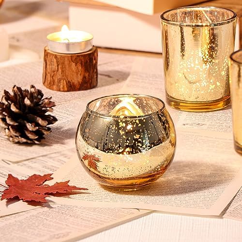 48PCS Assorted Gold Votive Candle Holders Bluk, Gold Wedding Decorations, Mercury Glass Candle Holder for Tea, alternate view