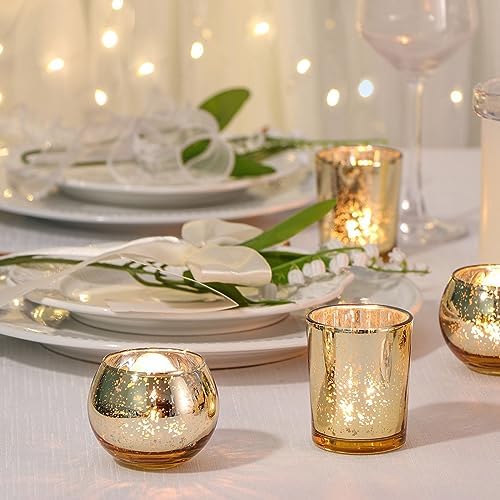 48PCS Assorted Gold Votive Candle Holders Bluk, Gold Wedding Decorations, Mercury Glass Candle Holder for Tea, alternate view