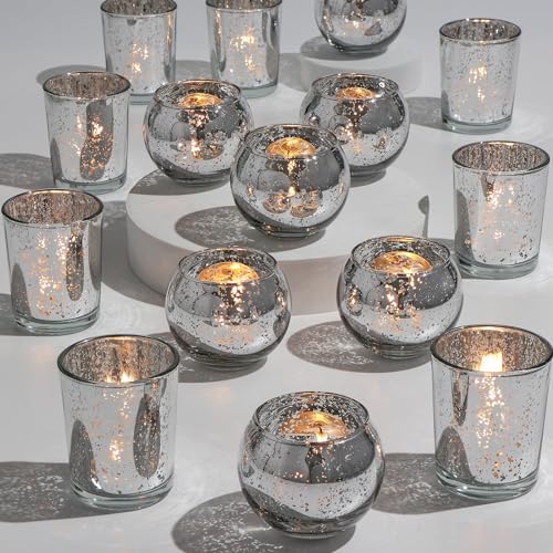 48PCS Assorted Votive Candle Holders, Mercury Glass Candle Holder for Party, Wedding Centerpieces for Tables