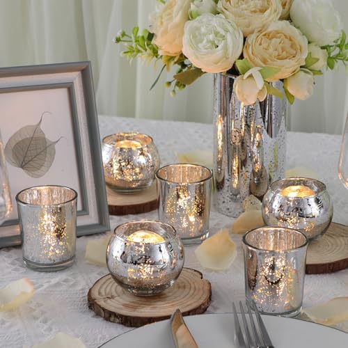 48PCS Assorted Votive Candle Holders, Mercury Glass Candle Holder for Party, Wedding Centerpieces for Tables, alternate view
