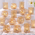 48Pcs Gold Votive Candle Holders - Glass Candle Holder Bulk for Table Centerpiece, Tea Lights Candle Holders for
