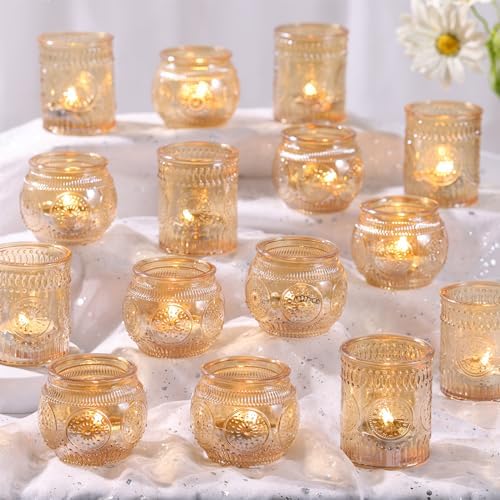 48Pcs Gold Votive Candle Holders - Glass Candle Holder Bulk for Table Centerpiece, Tea Lights Candle Holders for