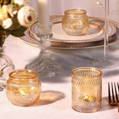 48Pcs Gold Votive Candle Holders - Glass Candle Holder Bulk for Table Centerpiece, Tea Lights Candle Holders for, alternate