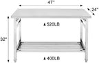 48x24 NSF Stainless Steel Folding Table, Heavy Duty 500lbs, alternate view 3
