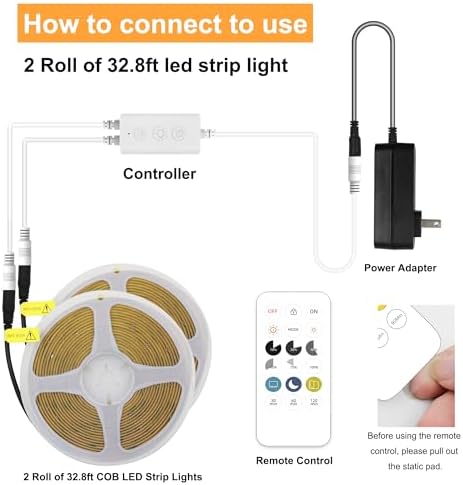 49ft COB LED Strip Light Warm White 2700K with Remote and UL Power Supply, alternate view 4