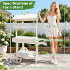 49IN Flower Cart Display Stand, Wheels, Farm Stand Outdoor, White in White, alternate view 2