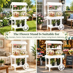 49IN Flower Cart Display Stand, Wheels, Farm Stand Outdoor, White in White, alternate view 6