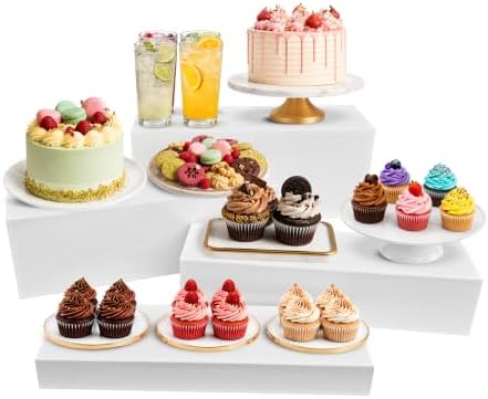 4cs Large Rectangle White Acrylic Buffet Riser Set Sizes (13" to 15") - Buffet Risers for Buffet Table, Display