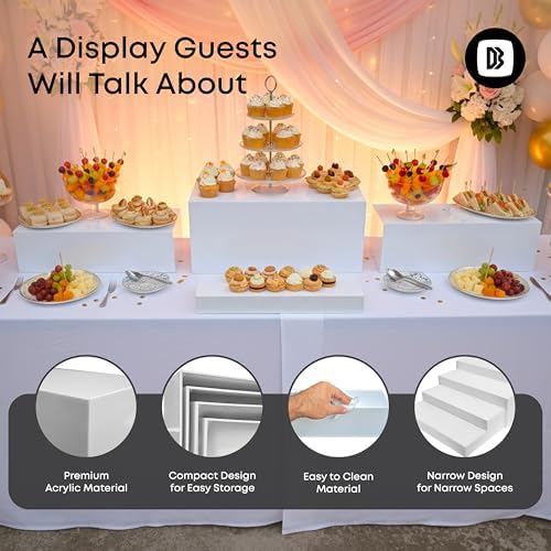 4cs Large Rectangle White Acrylic Buffet Riser Set Sizes (13" to 15") - Buffet Risers for Buffet Table, Display, alternate