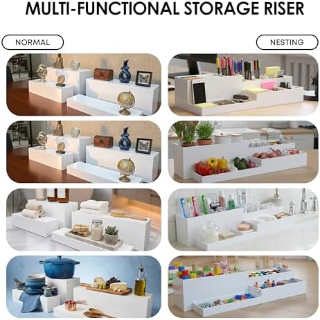 4cs Large Rectangle White Acrylic Buffet Riser Set Sizes (13" to 15") - Buffet Risers for Buffet Table, Display, alternate