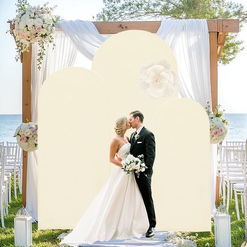 4ft,5ft,6ft Beige Set of 3 Spandex Arch Backdrop Cover in 4FT-5FT-6FT in Beige, alternate view 2