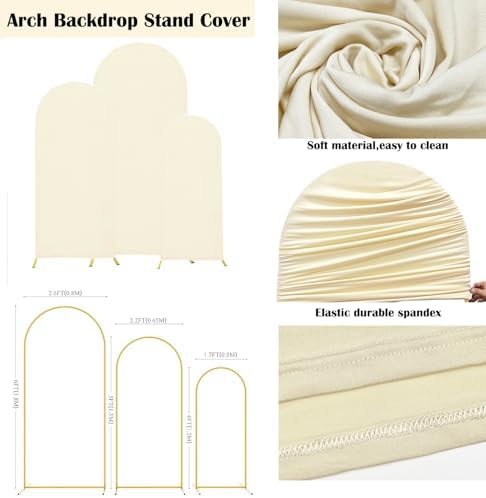 4ft,5ft,6ft Beige Set of 3 Spandex Arch Backdrop Cover in 4FT-5FT-6FT in Beige, alternate view 4