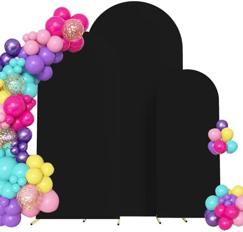 4ft,5ft,6ft Black Set of 3 Spandex Arch Backdrop Cover in 4FT-5FT-6FT in Black