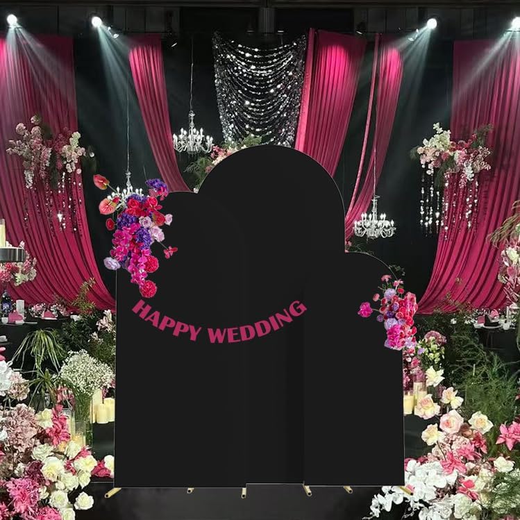 4ft,5ft,6ft Black Set of 3 Spandex Arch Backdrop Cover in 4FT-5FT-6FT in Black, alternate view 2
