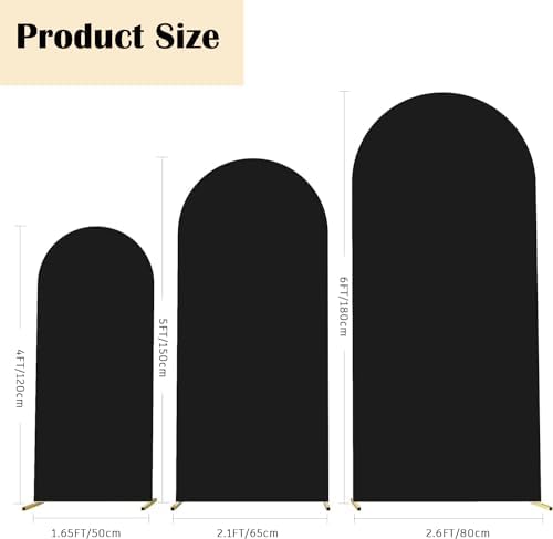 4ft,5ft,6ft Black Set of 3 Spandex Arch Backdrop Cover in 4FT-5FT-6FT in Black, alternate view 3